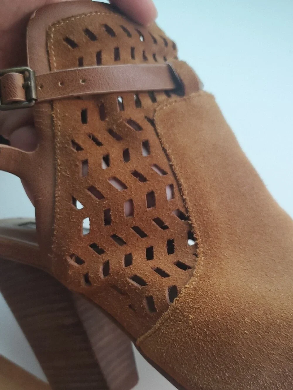 Women's Brown Suede Open-Toe Block Heel Sandals